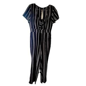 Crystal Sky Women's Black White Striped Jumpsuit Romper Knot Tie Front Size 9